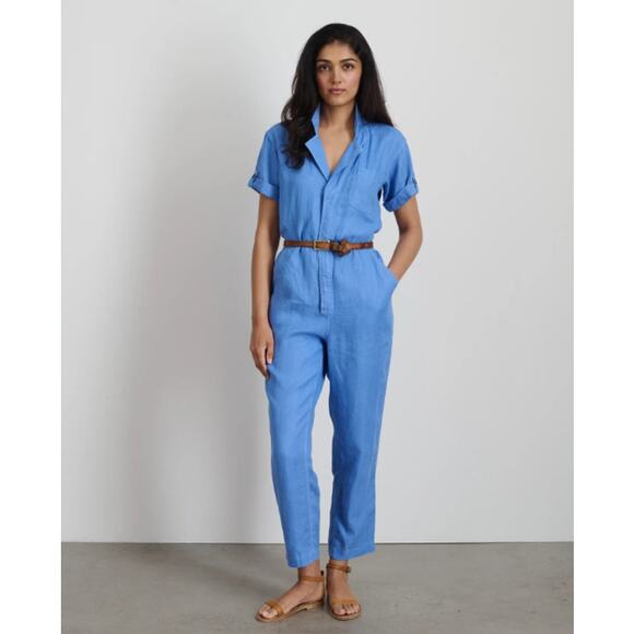 Alex Mill Jumpsuit Womens Medium Linen Summer Blue Coverall Minimalist Utility - Picture 1 of 16
